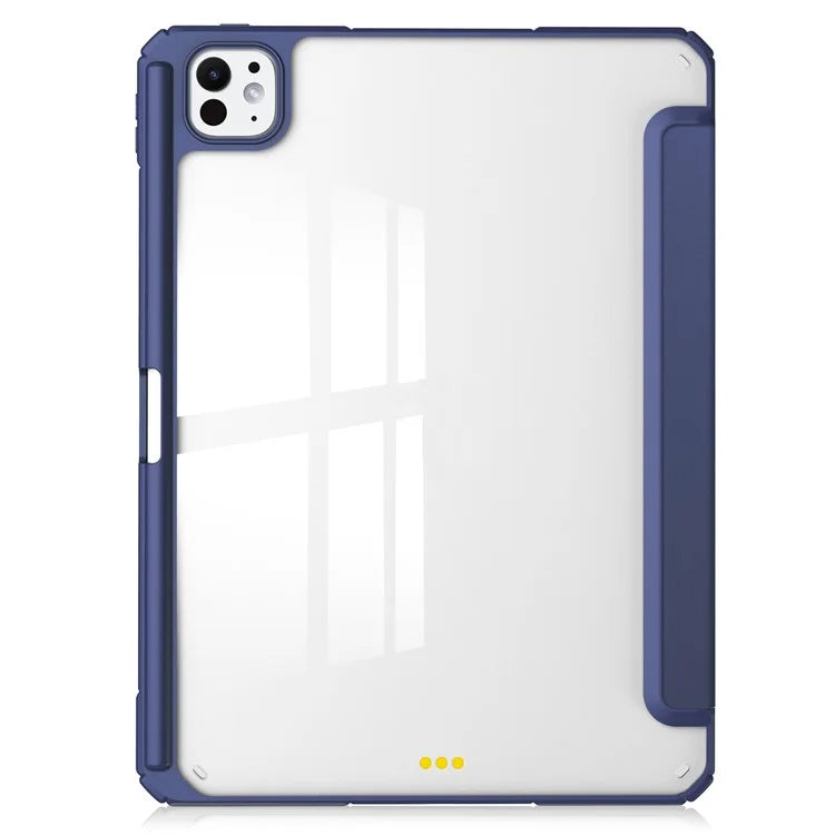 For iPad Pro 11 (2024) Case PU Leather+TPU+Acrylic Clear Tablet Cover with Pen Slot