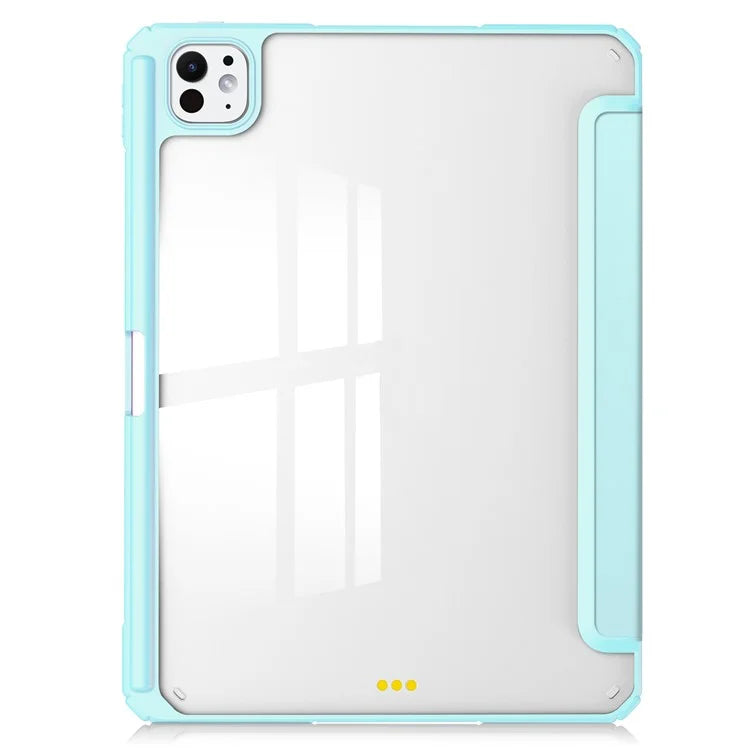 For iPad Pro 11 (2024) Case PU Leather+TPU+Acrylic Clear Tablet Cover with Pen Slot