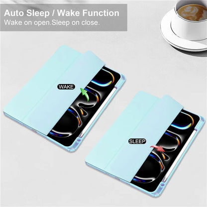 For iPad Pro 11 (2024) Case PU Leather+TPU+Acrylic Clear Tablet Cover with Pen Slot