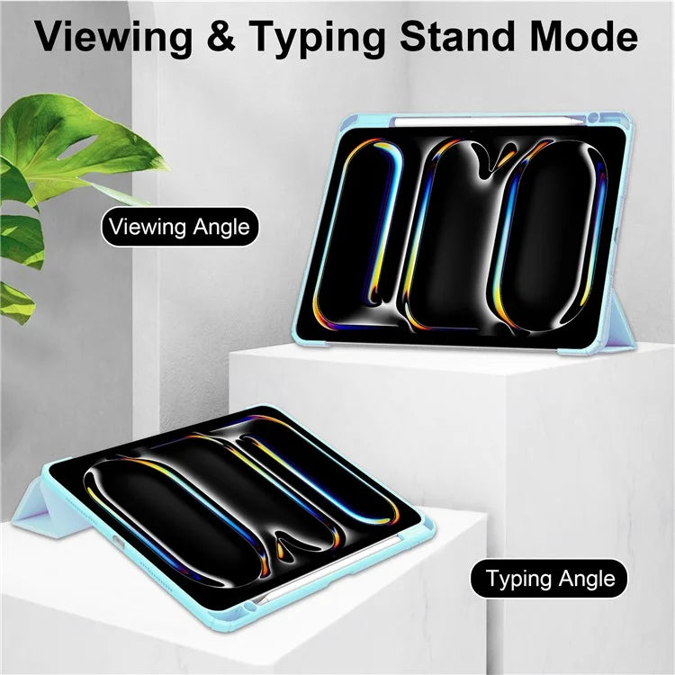 For iPad Pro 11 (2024) Case PU Leather+TPU+Acrylic Clear Tablet Cover with Pen Slot