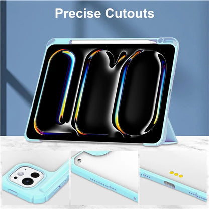 For iPad Pro 11 (2024) Case PU Leather+TPU+Acrylic Clear Tablet Cover with Pen Slot