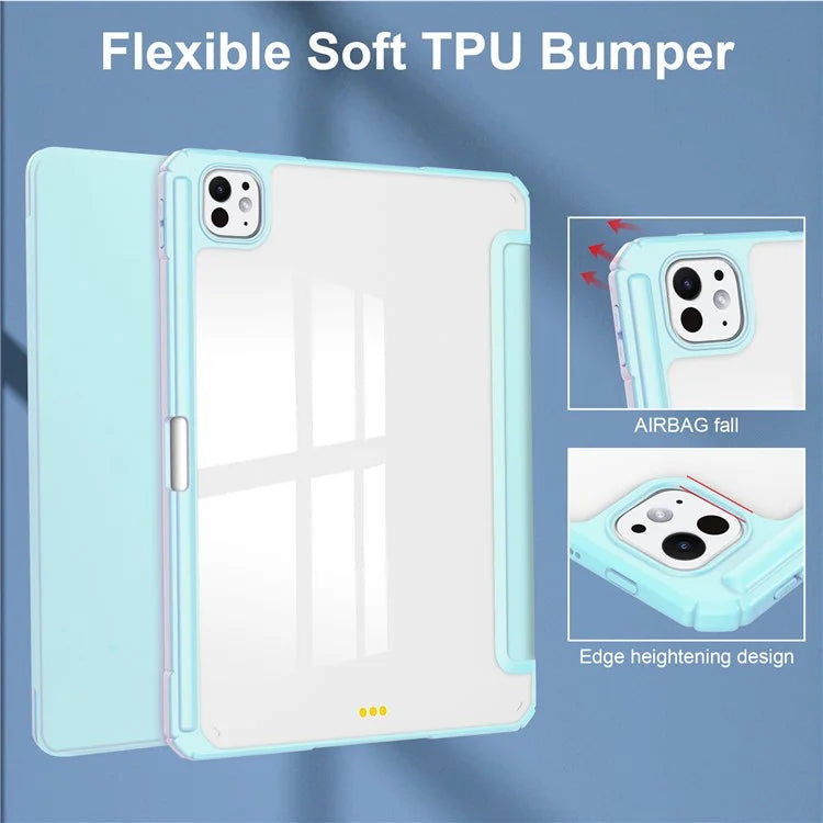 For iPad Pro 11 (2024) Case PU Leather+TPU+Acrylic Clear Tablet Cover with Pen Slot