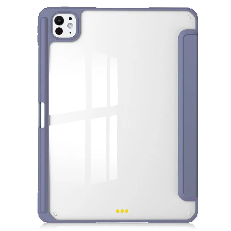 For iPad Pro 11 (2024) Case PU Leather+TPU+Acrylic Clear Tablet Cover with Pen Slot