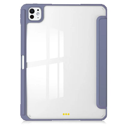 For iPad Pro 11 (2024) Case PU Leather+TPU+Acrylic Clear Tablet Cover with Pen Slot