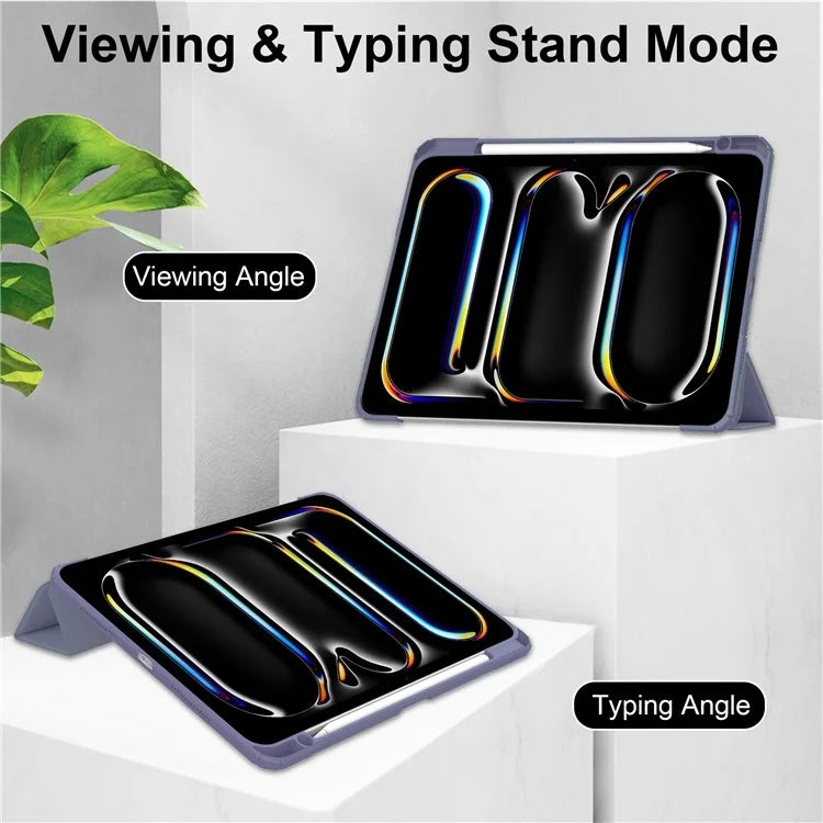 For iPad Pro 11 (2024) Case PU Leather+TPU+Acrylic Clear Tablet Cover with Pen Slot