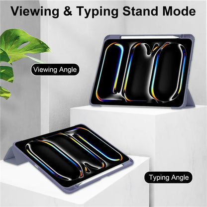 For iPad Pro 11 (2024) Case PU Leather+TPU+Acrylic Clear Tablet Cover with Pen Slot