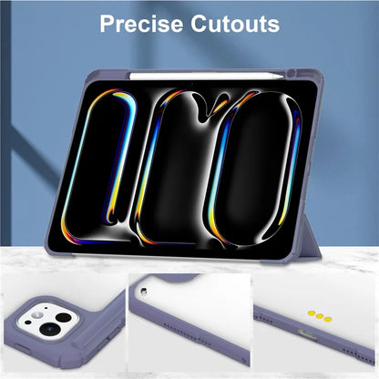 For iPad Pro 11 (2024) Case PU Leather+TPU+Acrylic Clear Tablet Cover with Pen Slot