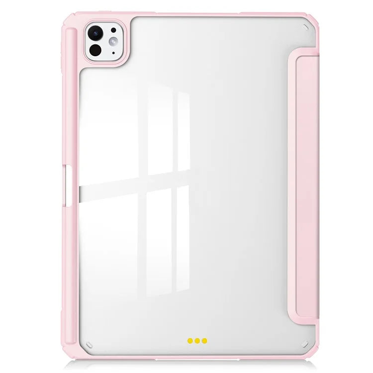 For iPad Pro 11 (2024) Case PU Leather+TPU+Acrylic Clear Tablet Cover with Pen Slot