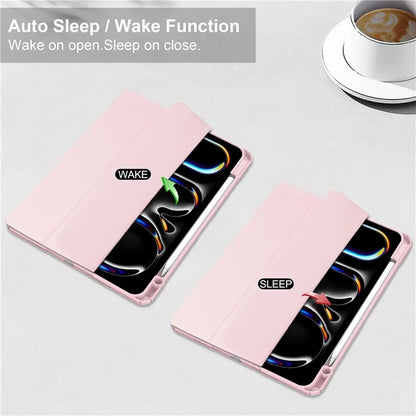 For iPad Pro 11 (2024) Case PU Leather+TPU+Acrylic Clear Tablet Cover with Pen Slot