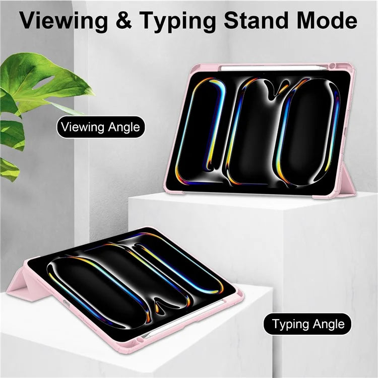 For iPad Pro 11 (2024) Case PU Leather+TPU+Acrylic Clear Tablet Cover with Pen Slot
