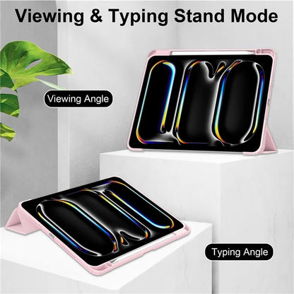 For iPad Pro 11 (2024) Case PU Leather+TPU+Acrylic Clear Tablet Cover with Pen Slot