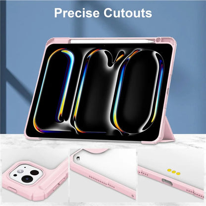 For iPad Pro 11 (2024) Case PU Leather+TPU+Acrylic Clear Tablet Cover with Pen Slot