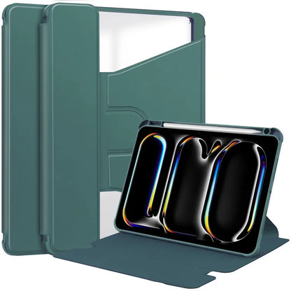 For iPad Pro 11 (2024) Case Rotary Stand Leather+Acrylic Tablet Cover (without Keyboard)ish Green