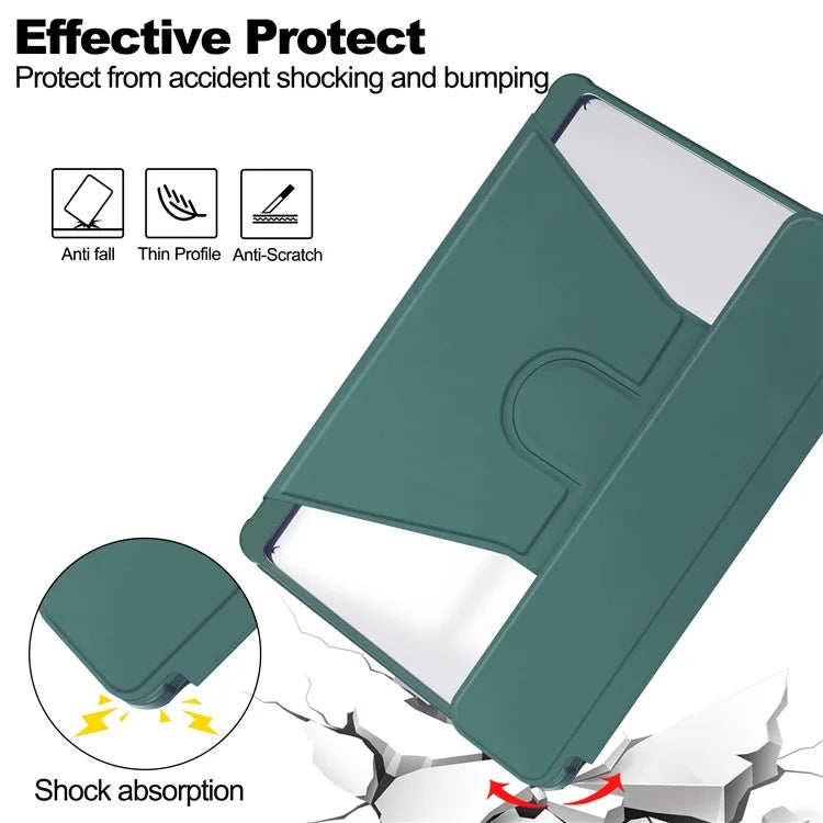 For iPad Pro 11 (2024) Case Rotary Stand Leather+Acrylic Tablet Cover (without Keyboard)ish Green