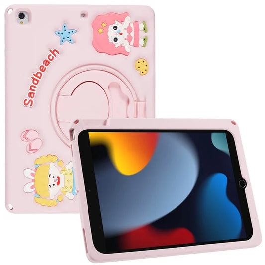 For iPad 10.2 (2021) / (2020) / (2019) / iPad Air 10.5 inch (2019) / Pro 10.5-inch (2017) Silicone Case Sandbeach Girl Kickstand Cover
