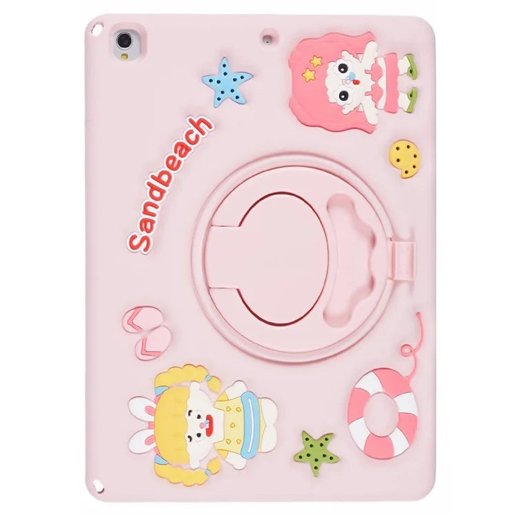 For iPad 10.2 (2021) / (2020) / (2019) / iPad Air 10.5 inch (2019) / Pro 10.5-inch (2017) Silicone Case Sandbeach Girl Kickstand Cover