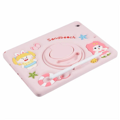 For iPad 10.2 (2021) / (2020) / (2019) / iPad Air 10.5 inch (2019) / Pro 10.5-inch (2017) Silicone Case Sandbeach Girl Kickstand Cover