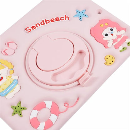 For iPad 10.2 (2021) / (2020) / (2019) / iPad Air 10.5 inch (2019) / Pro 10.5-inch (2017) Silicone Case Sandbeach Girl Kickstand Cover