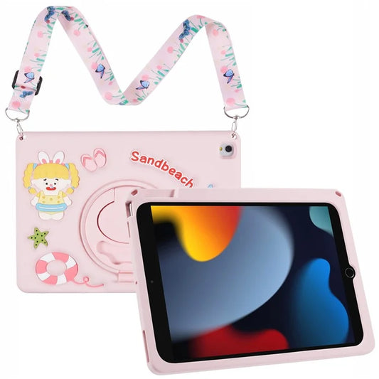 For iPad 10.2 (2021) / (2020) / (2019) / iPad Air 10.5 inch (2019) / Pro 10.5-inch (2017) Silicone Case with Kickstand / Lanyard