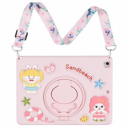 For iPad 10.2 (2021) / (2020) / (2019) / iPad Air 10.5 inch (2019) / Pro 10.5-inch (2017) Silicone Case with Kickstand / Lanyard