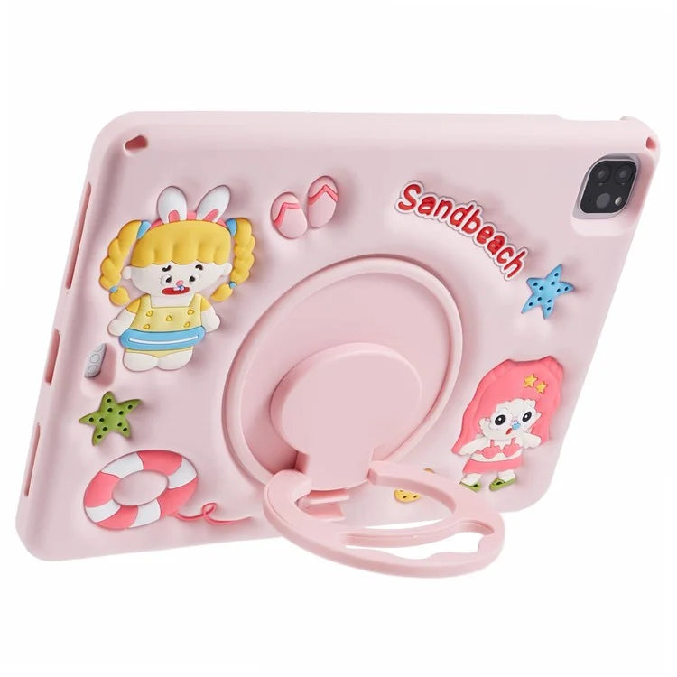 For iPad Air (2020) / (2022) / iPad Pro 11 (2018) / (2020) / (2021) / (2022) Kickstand Silicone Case Sandbeach Girl Cover with Lanyard