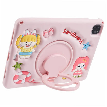 For iPad Air (2020) / (2022) / iPad Pro 11 (2018) / (2020) / (2021) / (2022) Kickstand Silicone Case Sandbeach Girl Cover with Lanyard