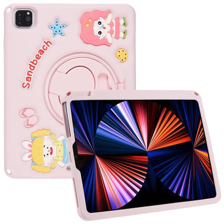 For iPad Air (2020) / (2022) / iPad Pro 11 (2018) / (2020) / (2021) / (2022) Kickstand Case Sandbeach Girl Silicone Tablet Cover