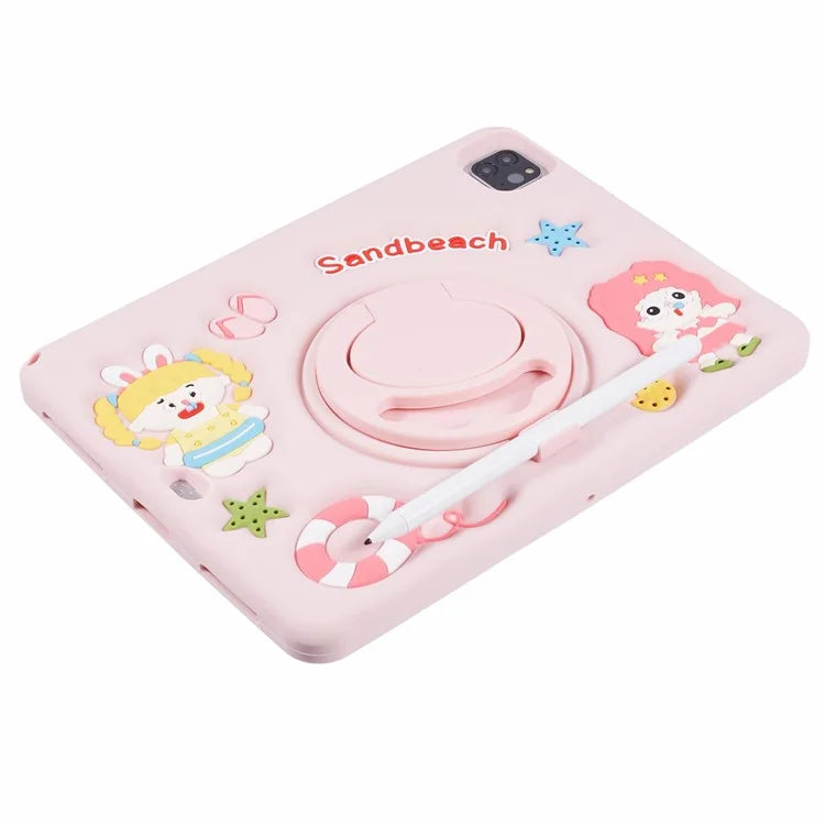 For iPad Air (2020) / (2022) / iPad Pro 11 (2018) / (2020) / (2021) / (2022) Kickstand Case Sandbeach Girl Silicone Tablet Cover