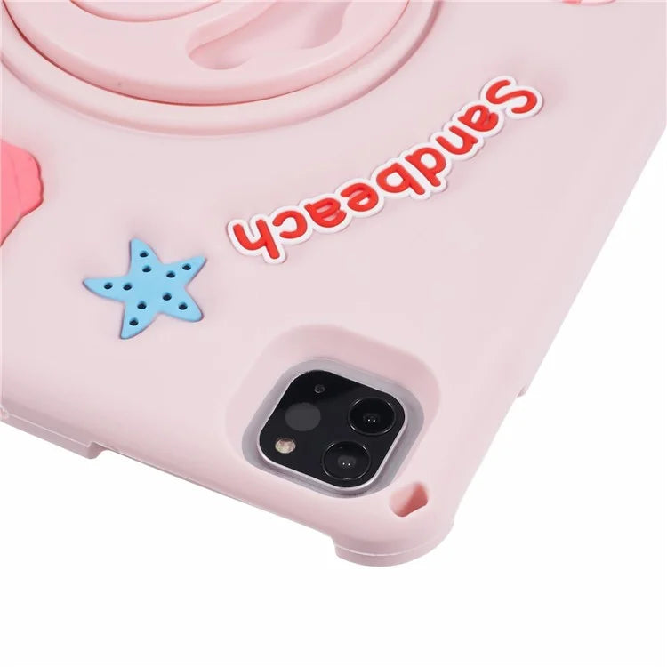 For iPad Air (2020) / (2022) / iPad Pro 11 (2018) / (2020) / (2021) / (2022) Kickstand Case Sandbeach Girl Silicone Tablet Cover