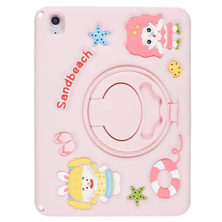 For iPad 10.9 (2022) Case Sandbeach Girl Pattern PC Kickstand Solicone Tablet Cover