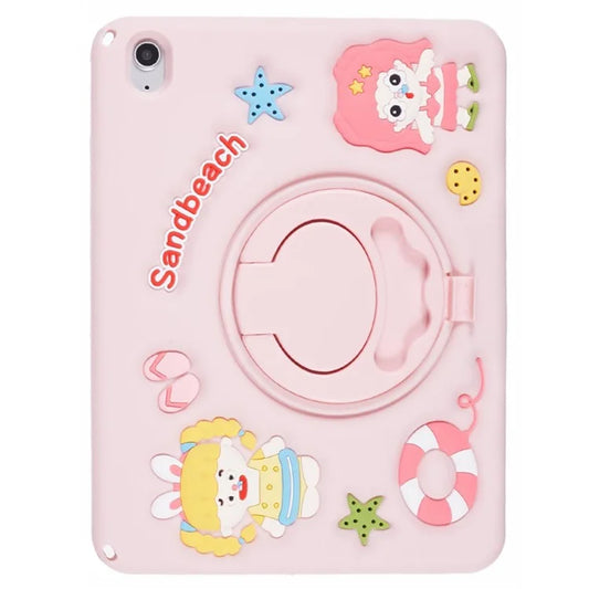 For iPad 10.9 (2022) Case Sandbeach Girl Pattern PC Kickstand Solicone Tablet Cover