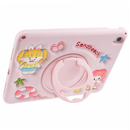 For iPad 10.9 (2022) Case Sandbeach Girl Pattern PC Kickstand Solicone Tablet Cover