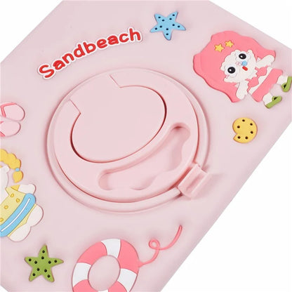 For iPad 10.9 (2022) Case Sandbeach Girl Pattern PC Kickstand Solicone Tablet Cover
