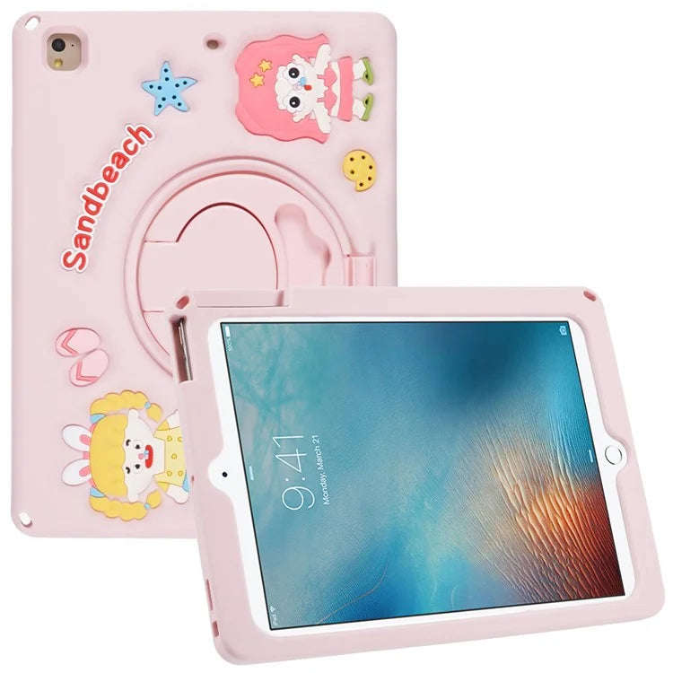For iPad 9.7-inch (2017) / (2018) / Pro 9.7 inch (2016) Silicone Case Sandbeach Girl Pattern Kickstand Cover