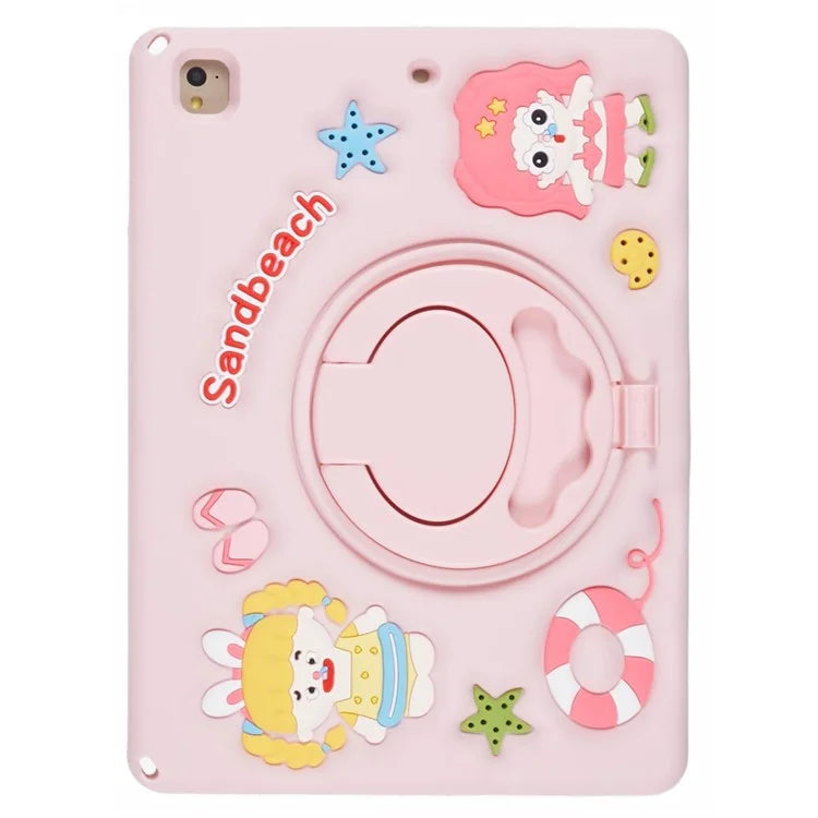 For iPad 9.7-inch (2017) / (2018) / Pro 9.7 inch (2016) Silicone Case Sandbeach Girl Pattern Kickstand Cover