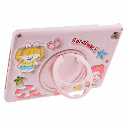 For iPad 9.7-inch (2017) / (2018) / Pro 9.7 inch (2016) Silicone Case Sandbeach Girl Pattern Kickstand Cover