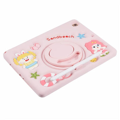 For iPad 9.7-inch (2017) / (2018) / Pro 9.7 inch (2016) Silicone Case Sandbeach Girl Pattern Kickstand Cover