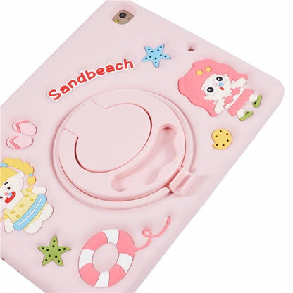 For iPad 9.7-inch (2017) / (2018) / Pro 9.7 inch (2016) Silicone Case Sandbeach Girl Pattern Kickstand Cover