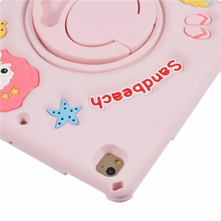 For iPad 9.7-inch (2017) / (2018) / Pro 9.7 inch (2016) Silicone Case Sandbeach Girl Pattern Kickstand Cover
