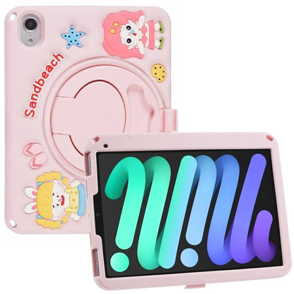 For iPad mini (2021) Silicone Tablet Case Sandbeach Girl Pattern Cover with PC Kickstand