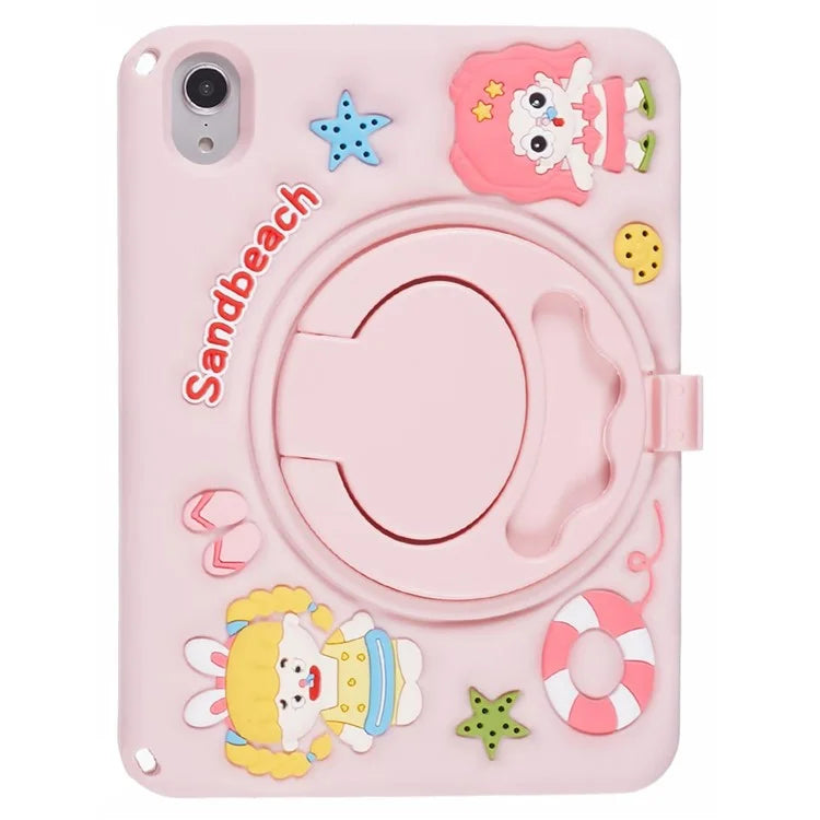 For iPad mini (2021) Silicone Tablet Case Sandbeach Girl Pattern Cover with PC Kickstand