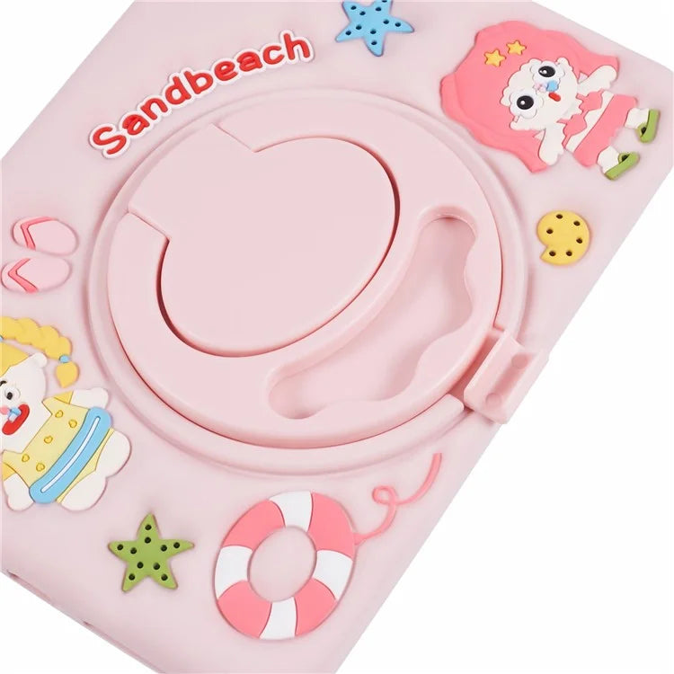 For iPad mini (2021) Silicone Tablet Case Sandbeach Girl Pattern Cover with PC Kickstand