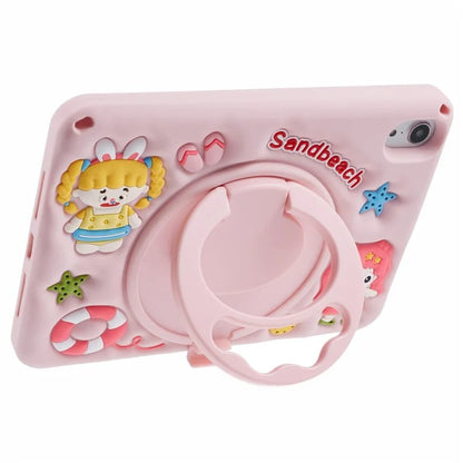 For iPad mini (2021) Case with Lanyard Silicone Sandbeach Girl Rotary Kickstand Protective Cover