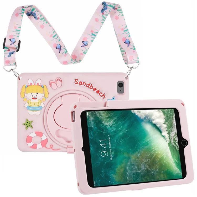 For iPad mini (2019) 7.9 inch / mini 4 / mini 3 / Mini 2 / Mini Tablet Silicone Case with Lanyard and Kickstand