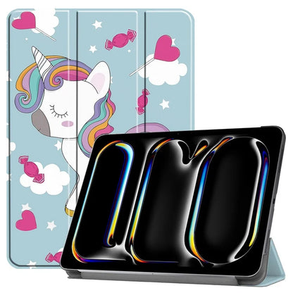 For iPad Pro 11 (2024) Case Trifold Stand PU Leather Pattern Smart Tablet Cover