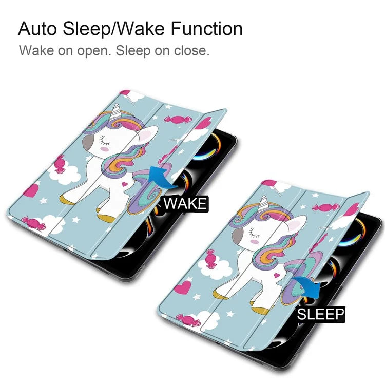 For iPad Pro 11 (2024) Case Trifold Stand PU Leather Pattern Smart Tablet Cover