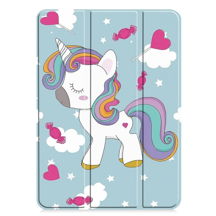 For iPad Pro 11 (2024) Case Trifold Stand PU Leather Pattern Smart Tablet Cover