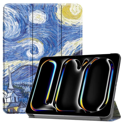 For iPad Pro 11 (2024) Case Trifold Stand PU Leather Pattern Smart Tablet Cover
