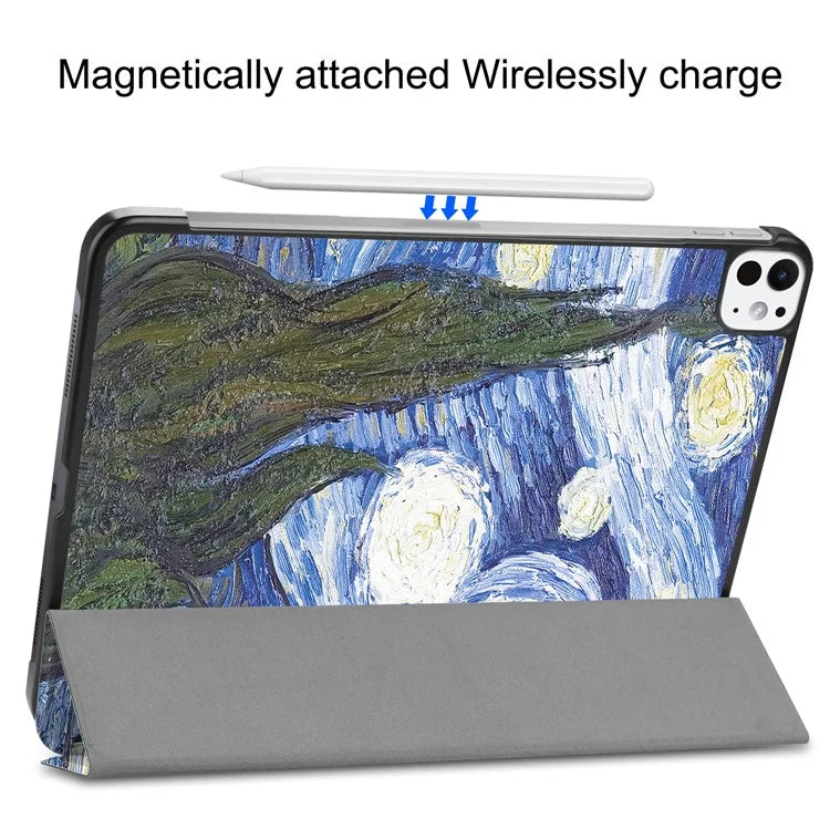 For iPad Pro 11 (2024) Case Trifold Stand PU Leather Pattern Smart Tablet Cover