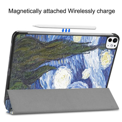 For iPad Pro 11 (2024) Case Trifold Stand PU Leather Pattern Smart Tablet Cover